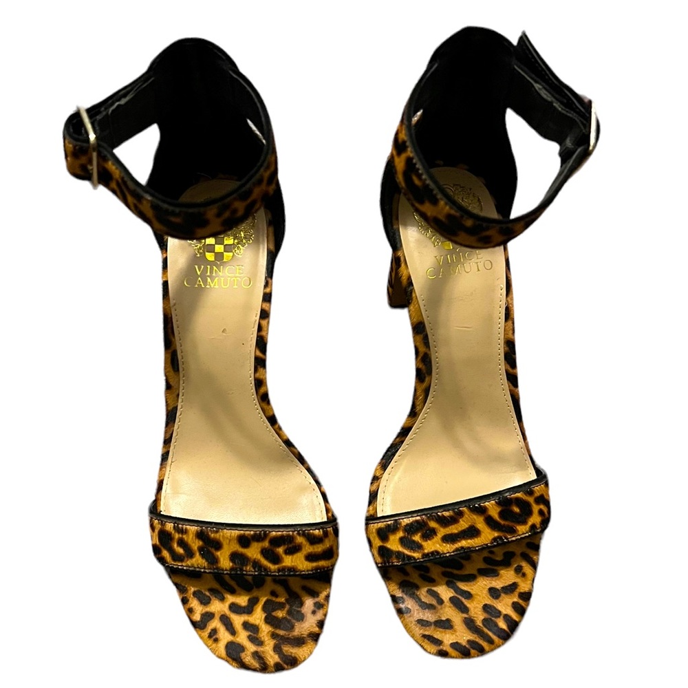 Vince Camuto Cheetah print (fuzzy texture) strappy heels